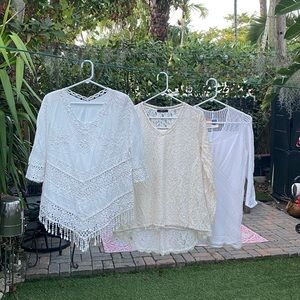 Elegant Lace Women Tops - White and Cream